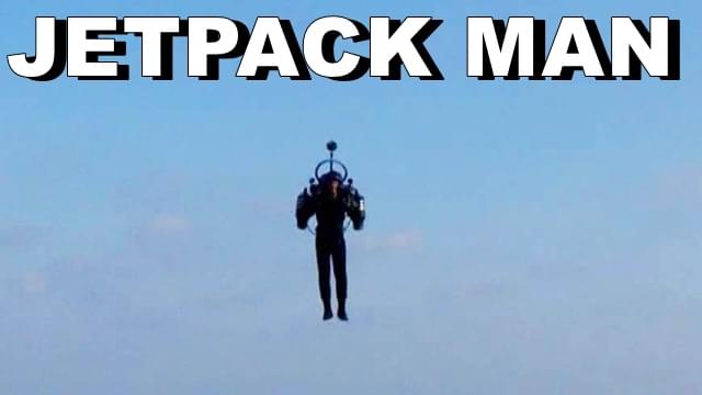 Jetpack man flies near planes