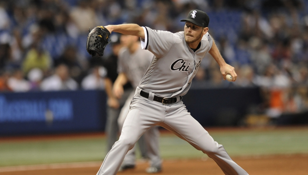 Chicago White Sox starter Chris Sale pitches against the Tampa Bay Rays during the ninth inning of a baseball game Friday, April 15, 2016, in St. Petersburg, Fla. (AP Photo/Steve Nesius)