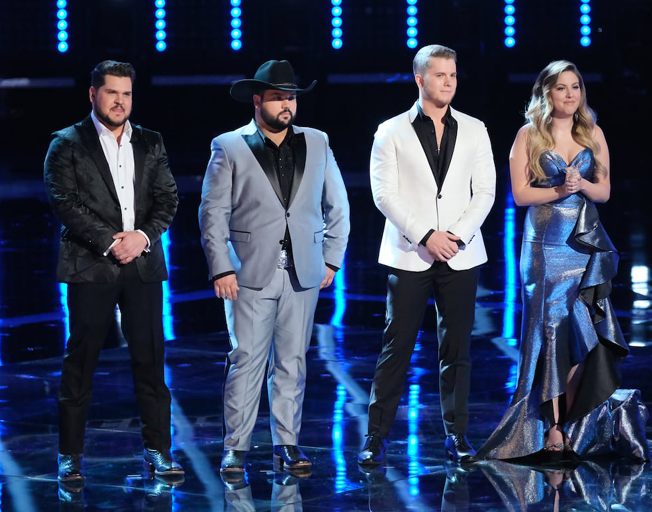 THE VOICE -- "Live Finale Results" Episode 1616B -- Pictured: (l-r) Dexter Roberts, Andrew Sevener, Gyth Rigdon, Maelyn Jarmon -- (Photo by: Tyler Golden/NBC)