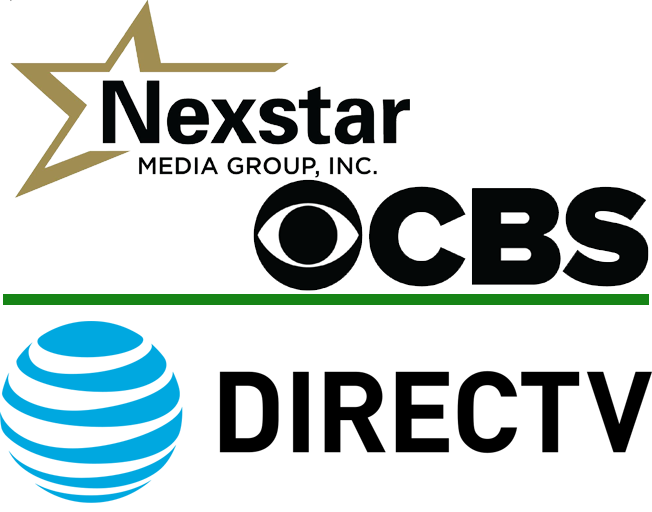 Logos for Nexstar Media Group, CBS TV and DIRECTV