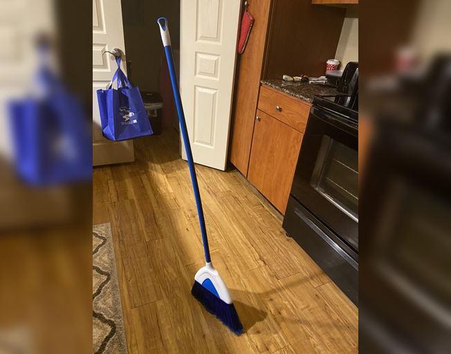 Broom standing alone in a kitchen for the #Broomchallenge