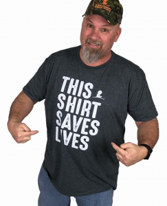 B104's Buck Stevens wearing a "This Shirt Saves Lives" St. Jude T-Shirt