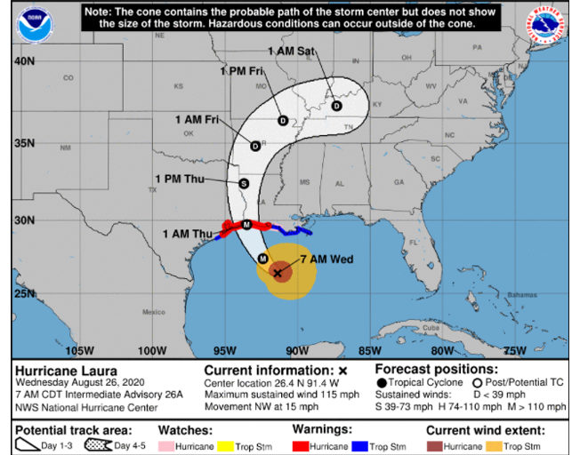 Hurricane Laura Strengthening as it Heads Toward Texas-Louisiana Coast