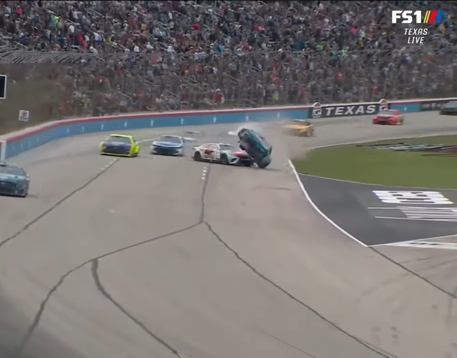 Ross Chastain and Kyle Busch wrecking in All-Star Race at Texas Motor Speedway 05-22-22