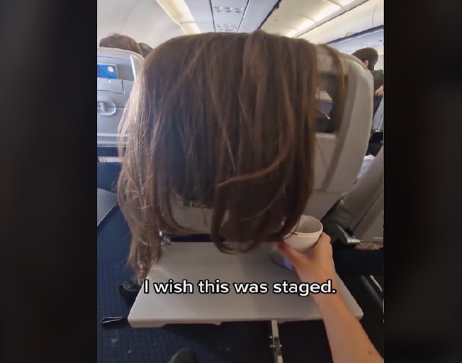 Airline Passenger Goes Viral After Draping Long Hair Over Back Of Seat 