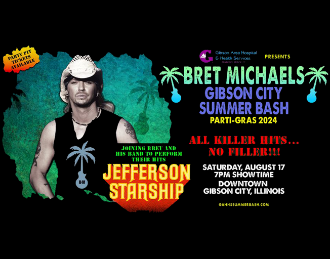 B104 Welcomes Bret Michaels to Gibson City for FREE Summer Bash Concert!
