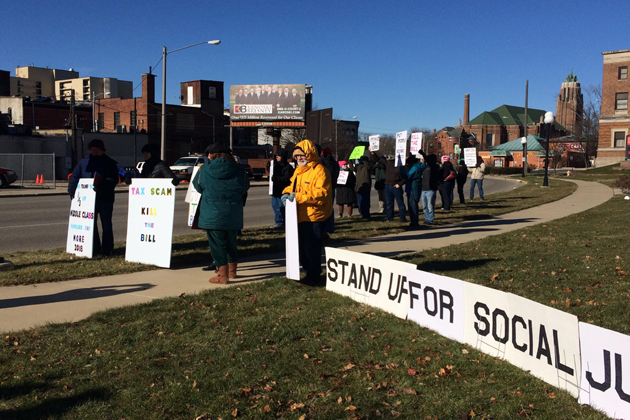 Social Justice group protests GOP tax bill outside BCPA