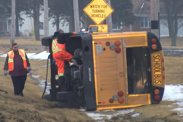 UPDATE: Unit 5 school bus overturns, injuring three kids and driver