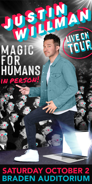 Magician Justin Willman performing at ISU’s family weekend