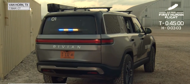 Rivian makes an appearance during Blue Origin space launch