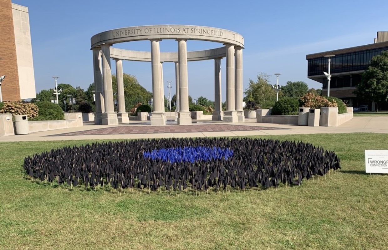 Flags at UIS mark International Wrongful Conviction Day