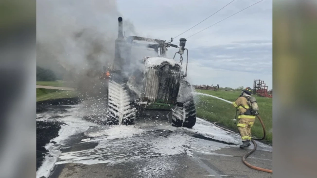 Tractor hits power line, catches fire in El Paso