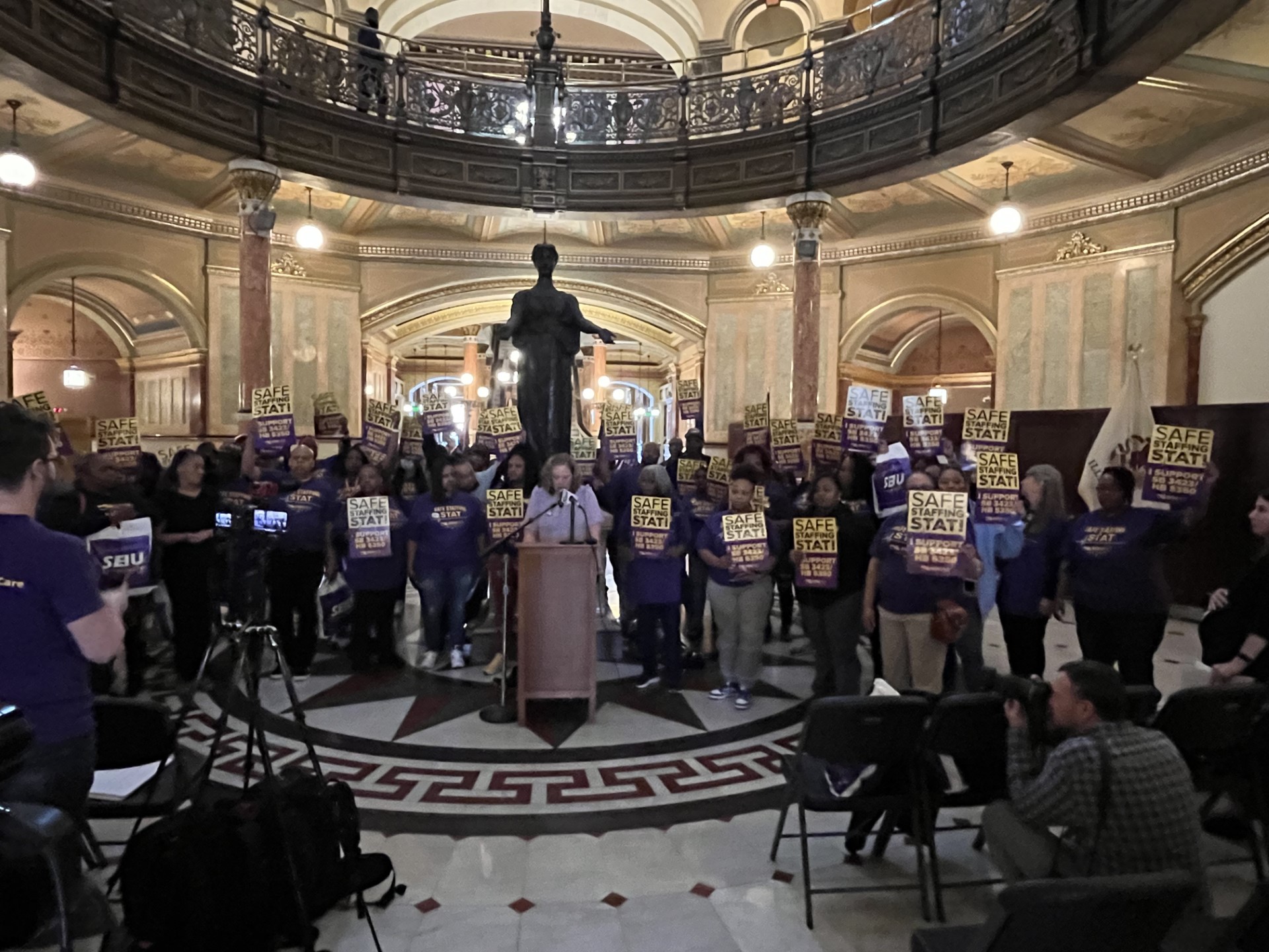 Health care workers rally at state capitol for safe staffing issues