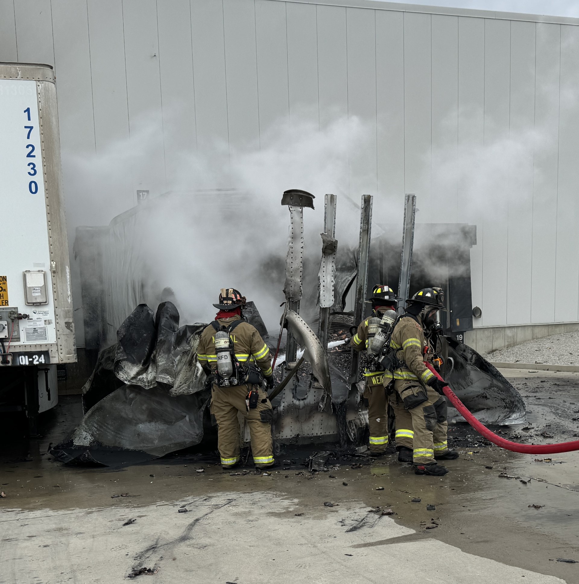Semi-trailer catches fire on the south side of Rivian Automotive plant