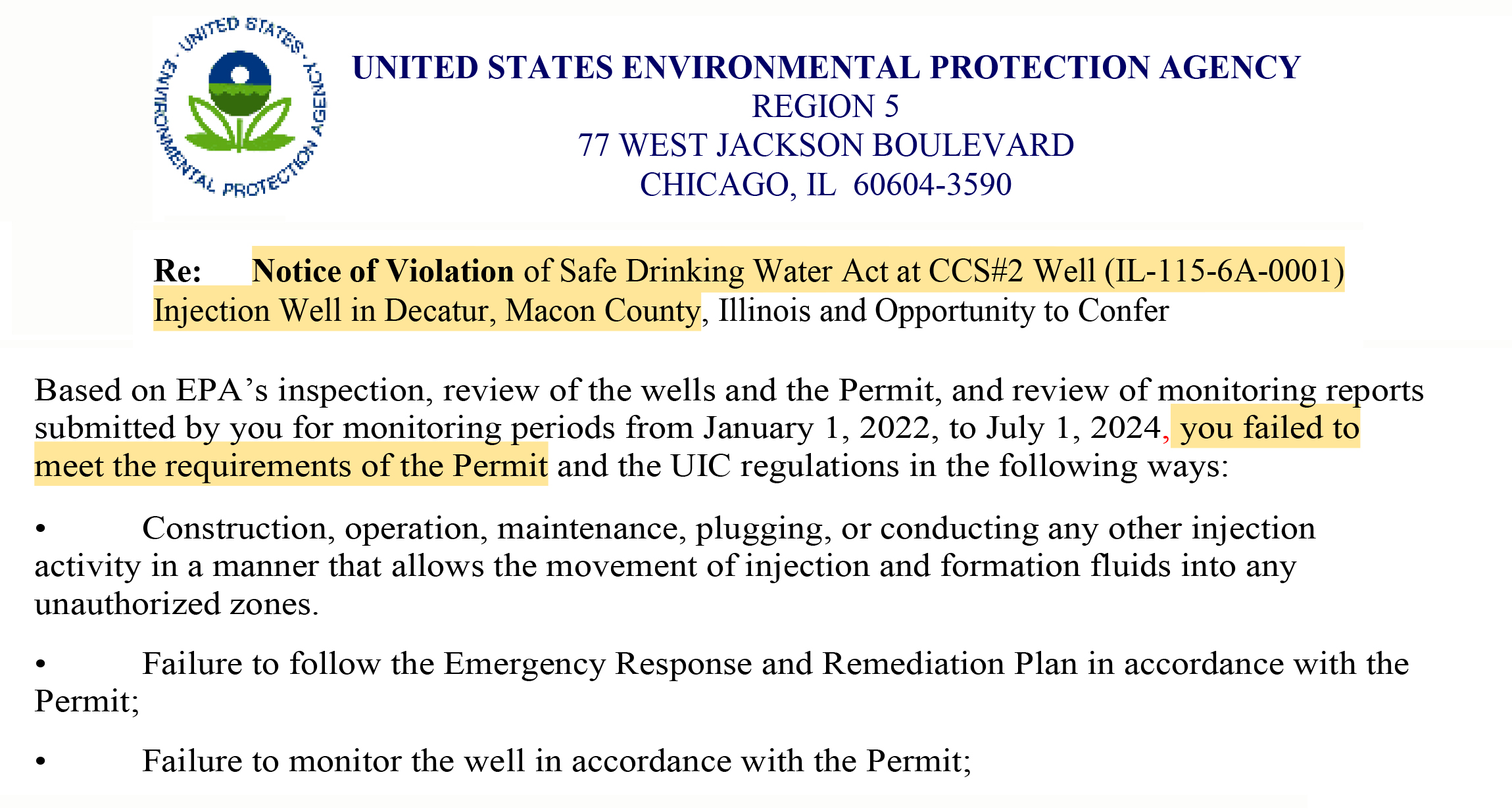 ADM carbon sequestration project violated Safe Drinking Water Act, per EPA