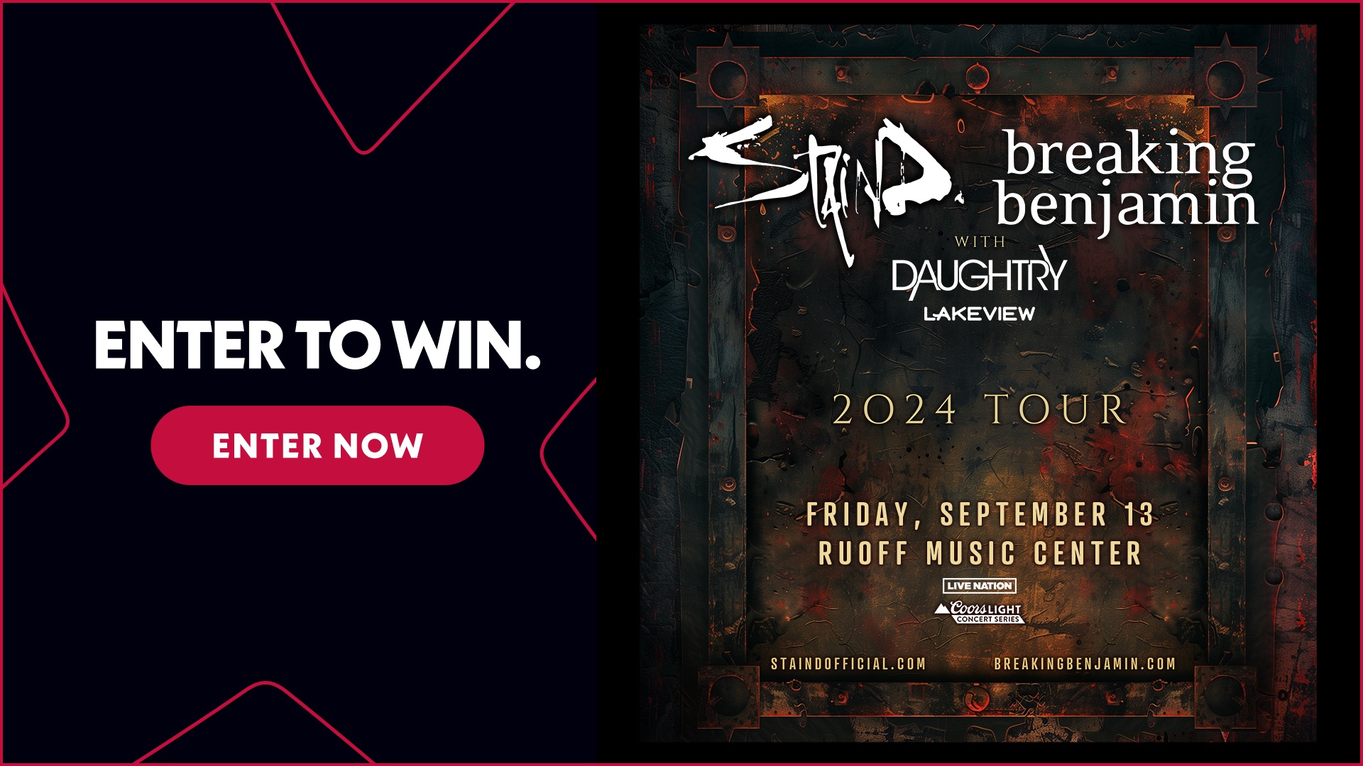 Enter To Win Staind & Breaking Benjamin Tickets