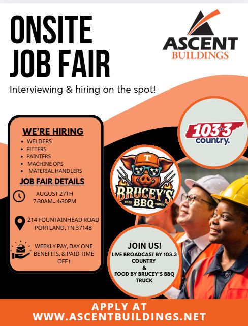 Ascent Buildings Job Fair | Portland, TN | 8.27.25