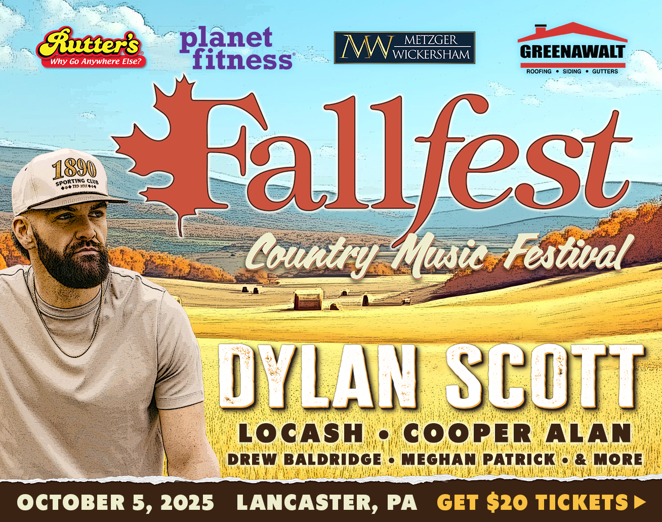 FallFest Country Music Festival on October 5th at Overlook Park in Lancaster