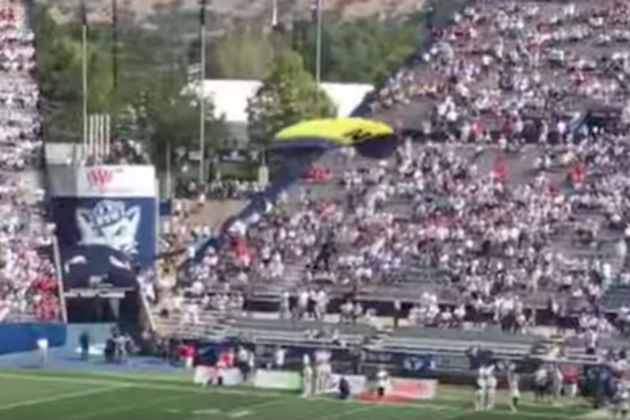 Watch This Parachute Jumper Crash Into Wall at a College Football Game [VIDEO]