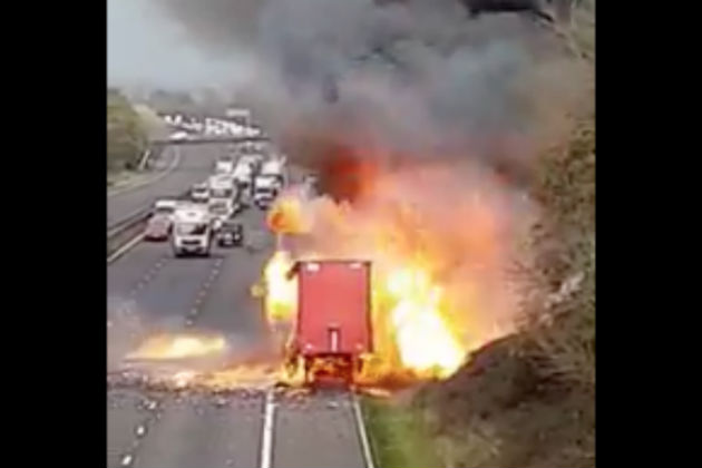 Watch This Truck Carrying Aerosol Cans Catch Fire and Explode [VIDEO]