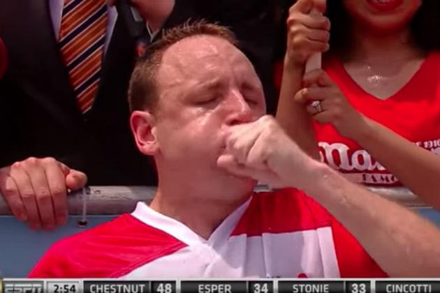 Watch Joey Chestnut Devour 74 Hot Dogs to Win Nathan’s Hot Dog Eating Contest [VIDEO]