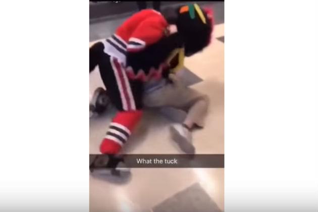 Watch Chicago Blackhawks Mascot Tommy Hawk Fight with a Fan [VIDEO]