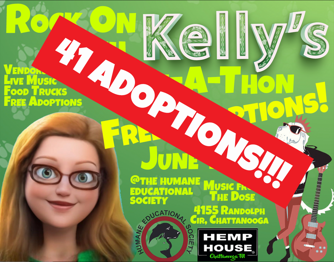 Kelly’s Adopt-A-Thon Total: 41 ADOPTIONS!!!