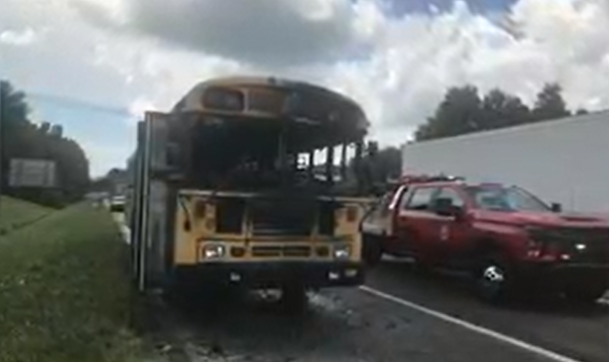 A School Bus Catches on Fire on I-40 in West Knoxville