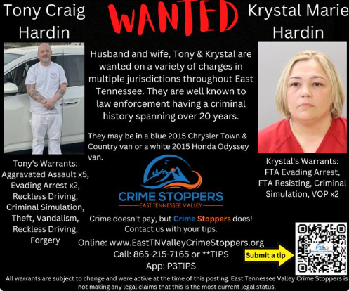 East Tennessee Valley Crime Stoppers Asking for Help to Find a Couple Wanted for Several Crimes Including Aggravated Assault Over the Past 20 Years