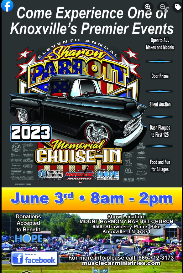 11th Annual Sharon Parrott Memorial Cruise-In to Benefit HOPE Resource Center of Knoxville