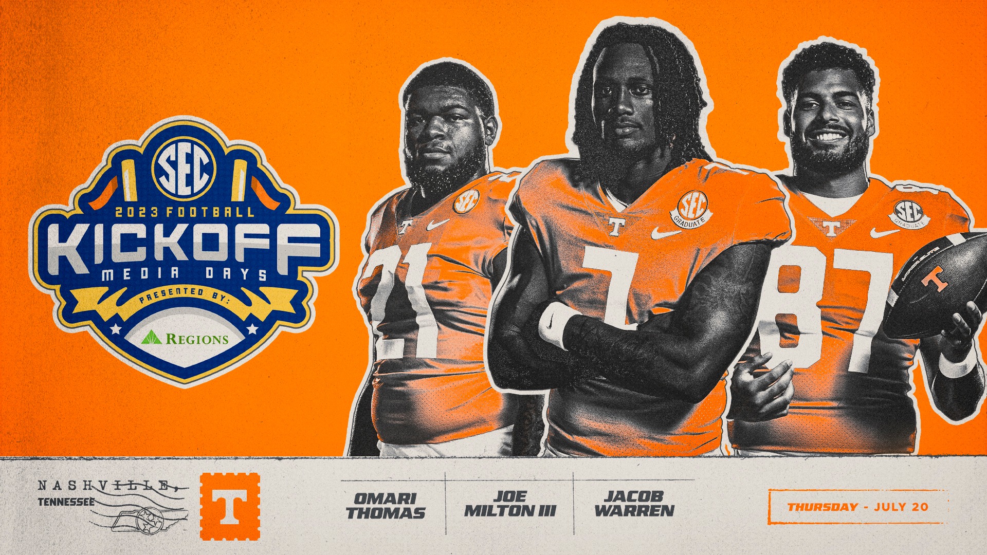 Joe Milton III, Omari Thomas, Jacob Warren To Represent Vols at #SECMD23 July 20