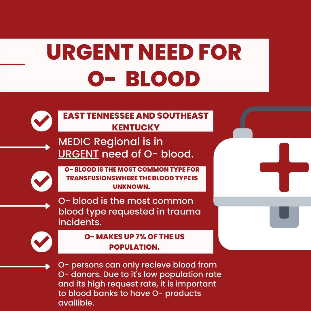 Medic Regional Blood Center has an Urgent Need O – Blood Donors