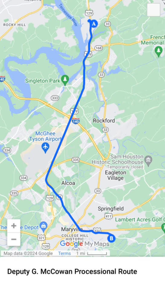 Route for Deputy Greg McCowan’s Funeral Service if You’d Like to Safely Watch Procession
