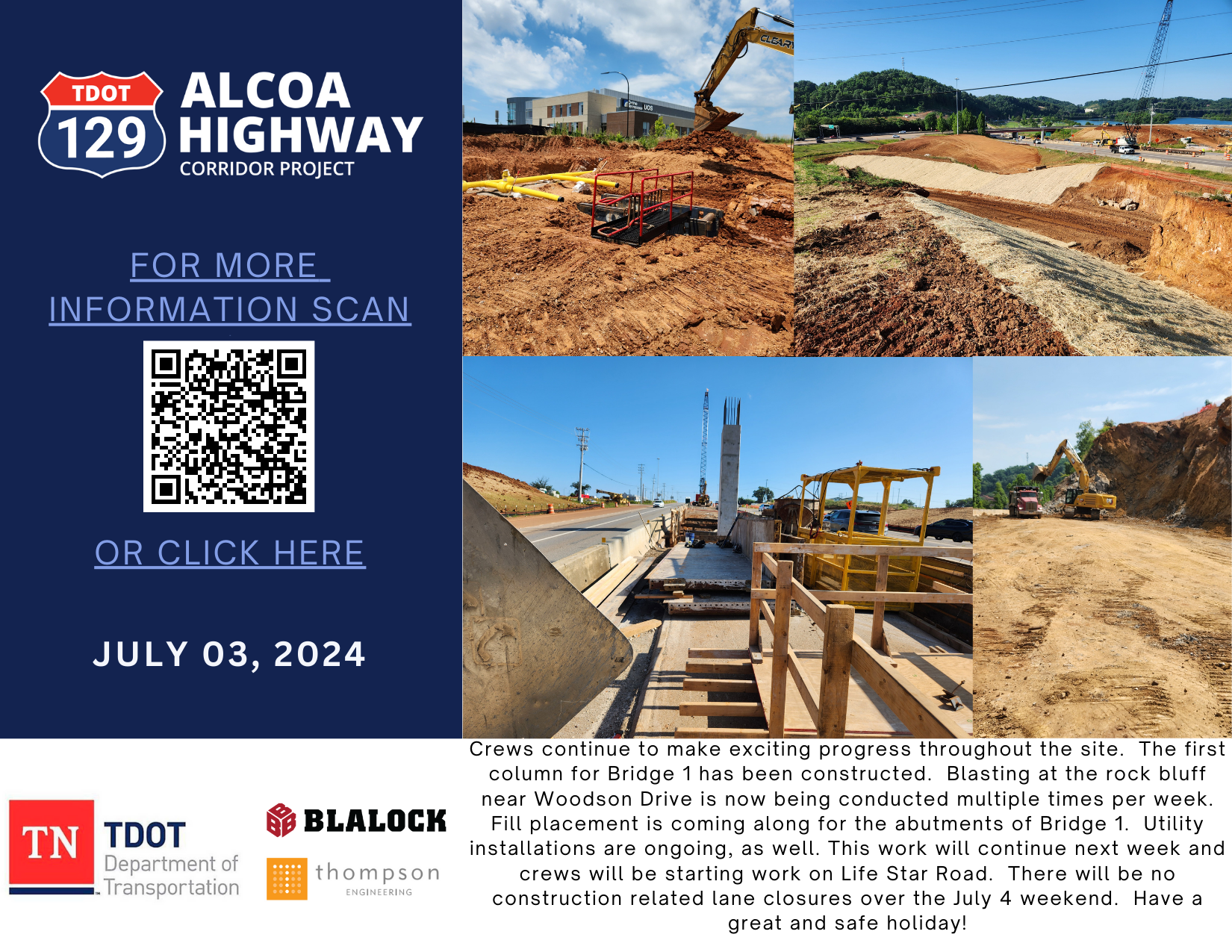 The Tennessee Department of Transportation with More Lane Closures on Alcoa Highway and Information on Project