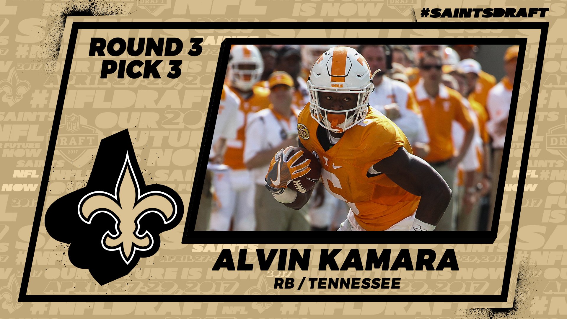 Alvin Kamara selected in 3rd Rd #67 by New Orleans Saints