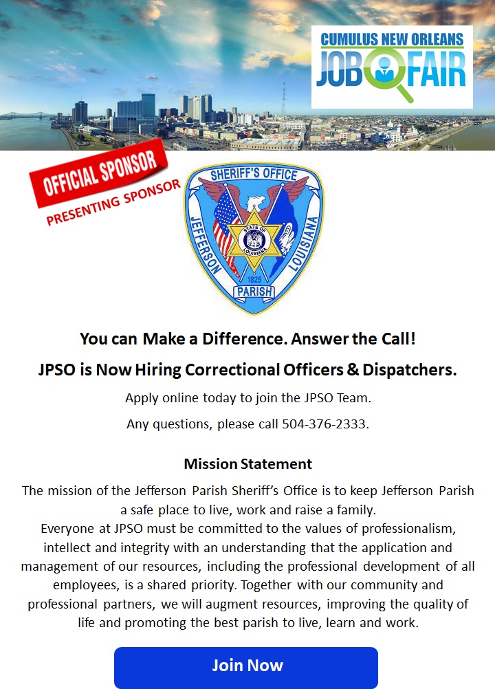 Jefferson Parish Sheriff’s Office is Now Hiring Correctional Officers & Dispatchers