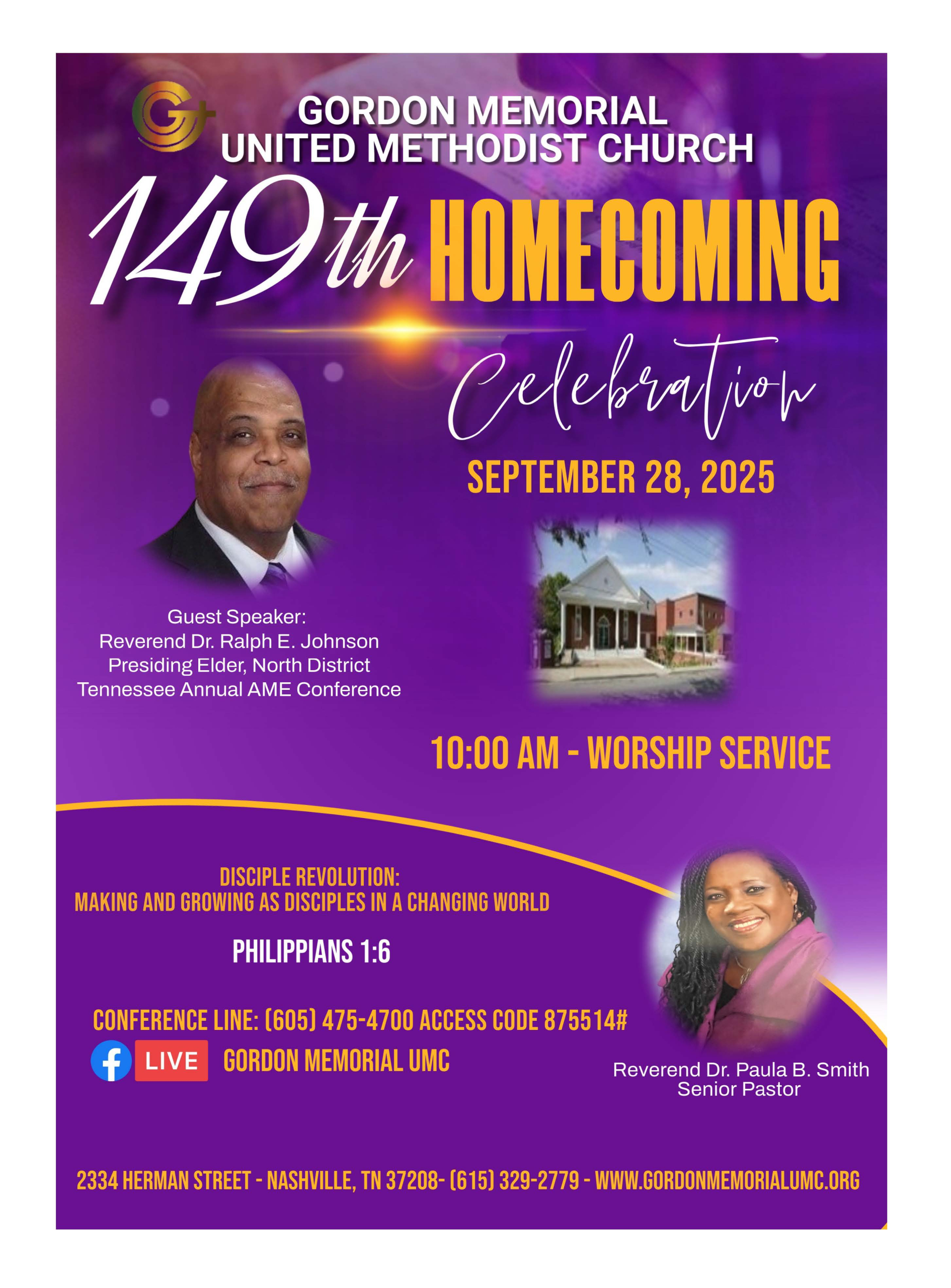 149th Homecoming Celebration | Gordon Memorial United Methodist Church | 9.28.25