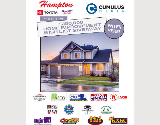 Enter to Win a $100,000 Home Improvement Wish List Giveaway Presented by Hampton Toyota