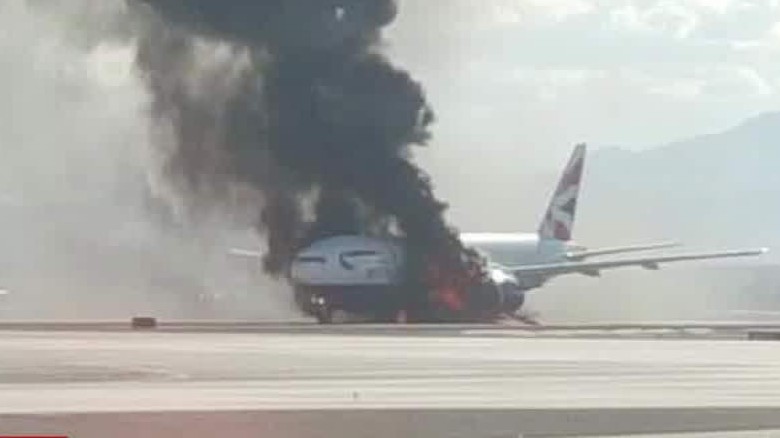Plane catches fire on Las Vegas runway