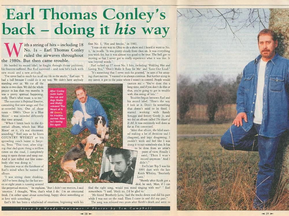 Earl Thomas Conley’s 1998 Interview in “Country Weekly” Magazine: “Life Is a Spiritual Experience, Music Is the Heart of That”