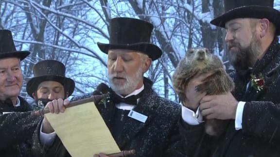 Punxsutawney Phil sees his shadow and predicts six more weeks of winter