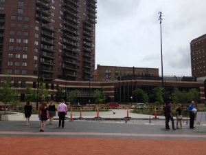 The granite and brick "red carpet." 