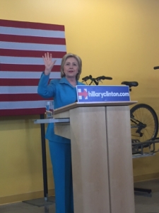 Democratic presidential candidate Hillary Clinton outlines her energy policies after touring the DART facility in Des Moines. (photo by Sarah Beckman) 