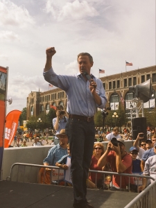 Democratic presidential candidate Martin O'Malley on the soapbox. (photo by Sarah Beckman) 