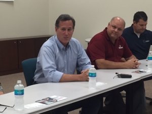 Republican presidential candidate Rick Santorum at a campaign stop in Newton earlier this month. (photo by Sarah Beckman)