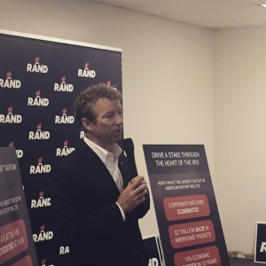 GOP presidential candidate Rand Paul speaks at his Des Moines headquarters in July. (photo by Sarah Beckman)