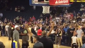 ▶︎ Andre Iguodala’s son and Steph Curry shoot around after Team USA’s win