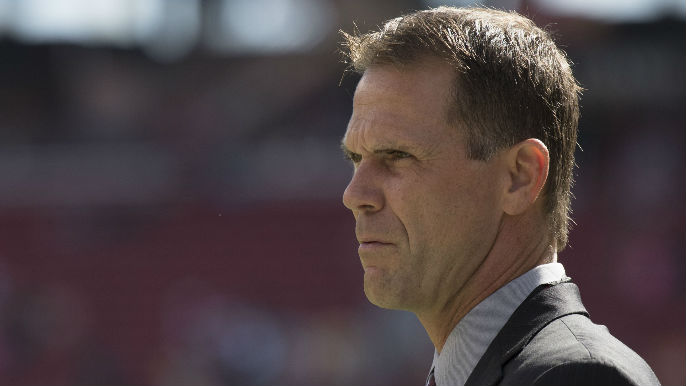 A new fire Baalke banner flies above Levi’s Stadium