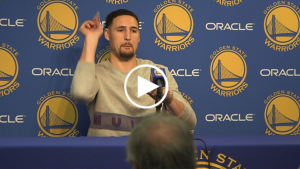 Klay Thompson makes paper airplane, throws it at media
