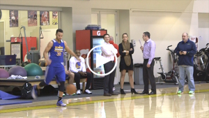 Steph ends shootaround with soccer-style trick shot